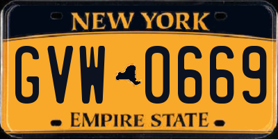 NY license plate GVW0669