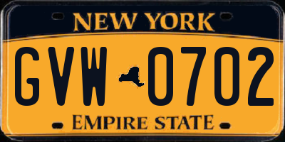 NY license plate GVW0702