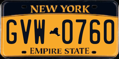 NY license plate GVW0760