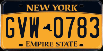 NY license plate GVW0783