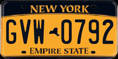 NY license plate GVW0792