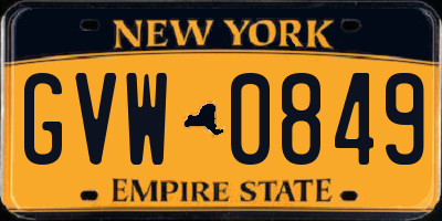 NY license plate GVW0849