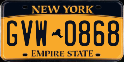 NY license plate GVW0868