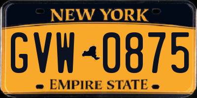 NY license plate GVW0875