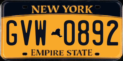NY license plate GVW0892