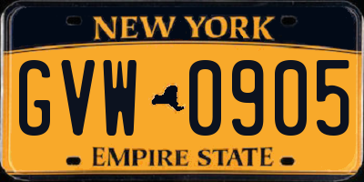 NY license plate GVW0905