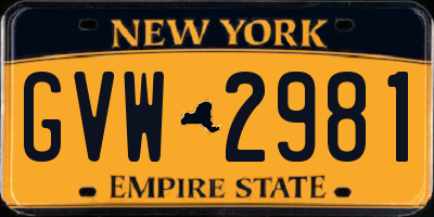 NY license plate GVW2981