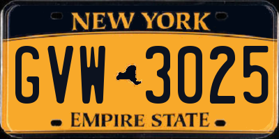 NY license plate GVW3025