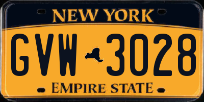 NY license plate GVW3028