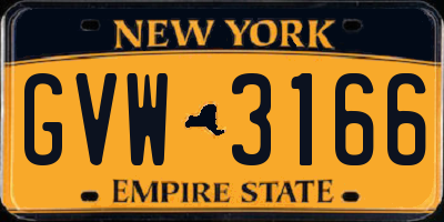 NY license plate GVW3166