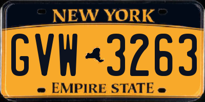 NY license plate GVW3263