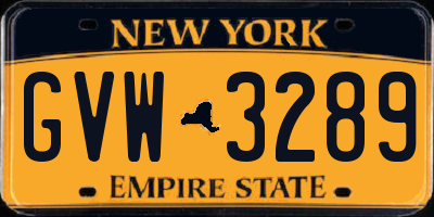 NY license plate GVW3289