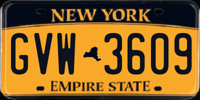 NY license plate GVW3609