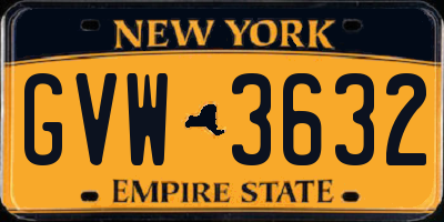 NY license plate GVW3632
