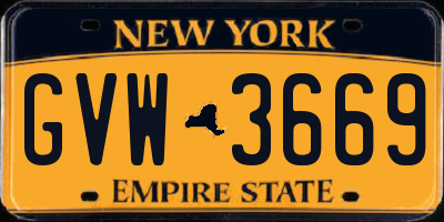 NY license plate GVW3669