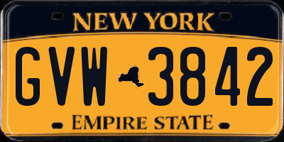 NY license plate GVW3842