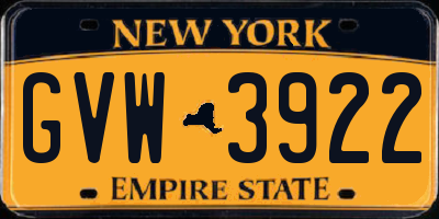 NY license plate GVW3922