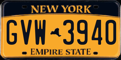 NY license plate GVW3940