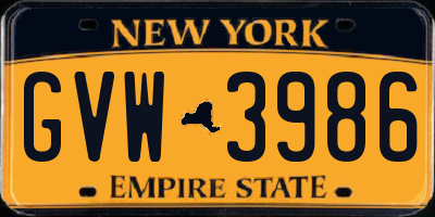 NY license plate GVW3986