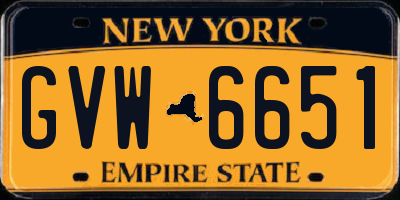 NY license plate GVW6651
