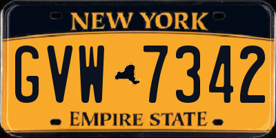 NY license plate GVW7342