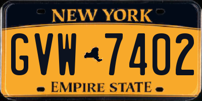 NY license plate GVW7402