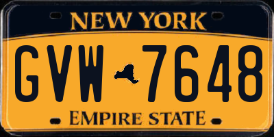 NY license plate GVW7648