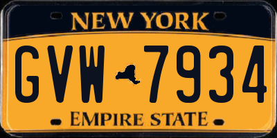 NY license plate GVW7934