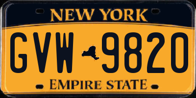 NY license plate GVW9820