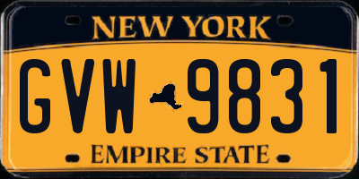 NY license plate GVW9831