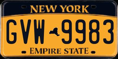 NY license plate GVW9983