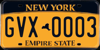 NY license plate GVX0003