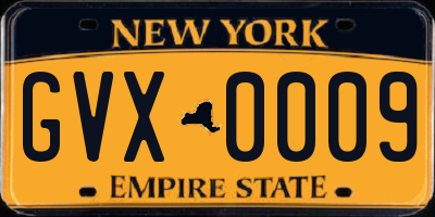 NY license plate GVX0009