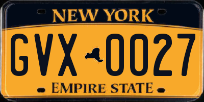 NY license plate GVX0027