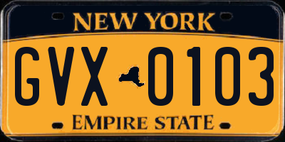 NY license plate GVX0103
