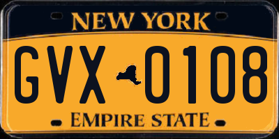NY license plate GVX0108