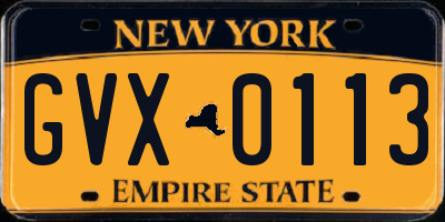 NY license plate GVX0113