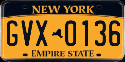 NY license plate GVX0136