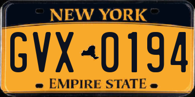 NY license plate GVX0194