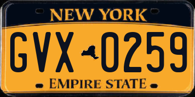 NY license plate GVX0259