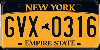 NY license plate GVX0316