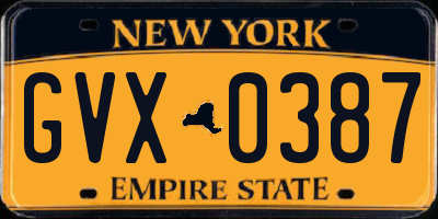 NY license plate GVX0387