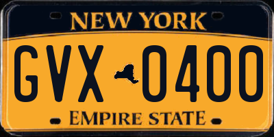 NY license plate GVX0400
