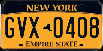 NY license plate GVX0408
