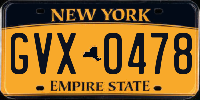 NY license plate GVX0478