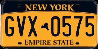 NY license plate GVX0575
