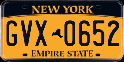 NY license plate GVX0652