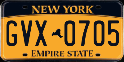 NY license plate GVX0705