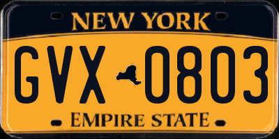 NY license plate GVX0803
