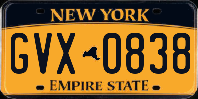 NY license plate GVX0838